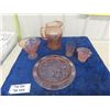 Image 1 : 5pcs Pink Depression Glass; Pitcher, Candy Dish, Cream, Glass, Plate
