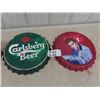 Image 1 : Metal Bottle Cap Sign 14" Wide ; Elvis + Carlsberg Beer