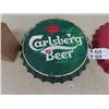 Image 2 : Metal Bottle Cap Sign 14" Wide ; Elvis + Carlsberg Beer