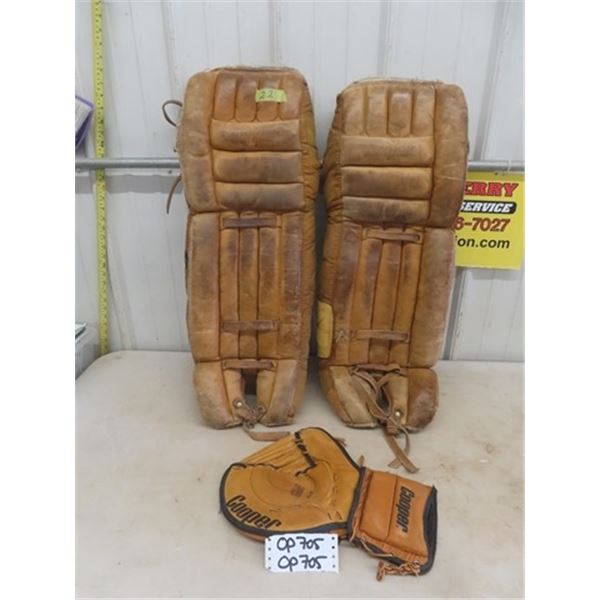 Vintage Cooper Leather Goalie Pads and Glove Pro McSherry Auction