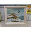 Image 1 : Vintage Oil Painting Goose Hunting Signed L.