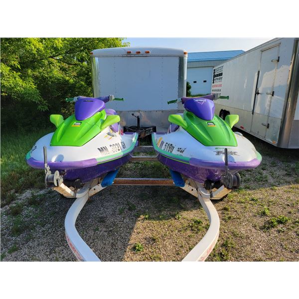 (1) 1996 + (1) 1995 Kawasaki 900 CC Jet Skis with Trailer , LED Lights, New Tires HAS TOD  - Running