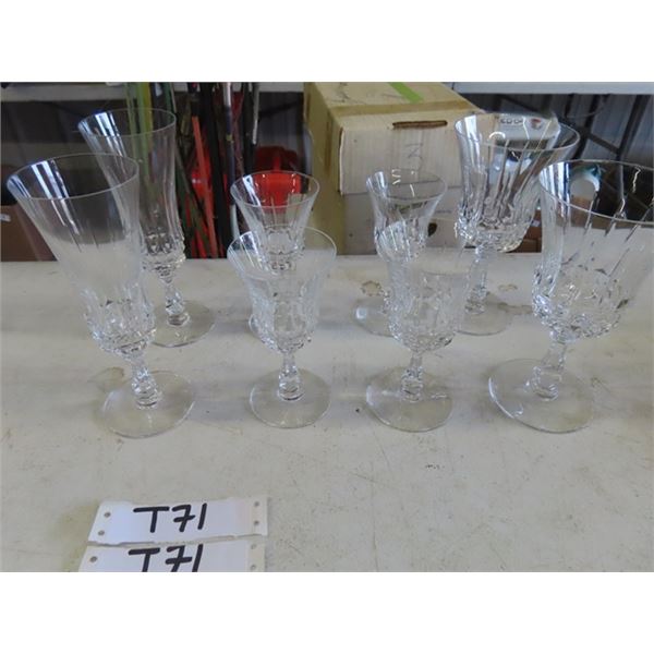 8 Val St. Lambert Glasses, Glendale pattern. 4 styles: Water Goblet: 6 3/4"