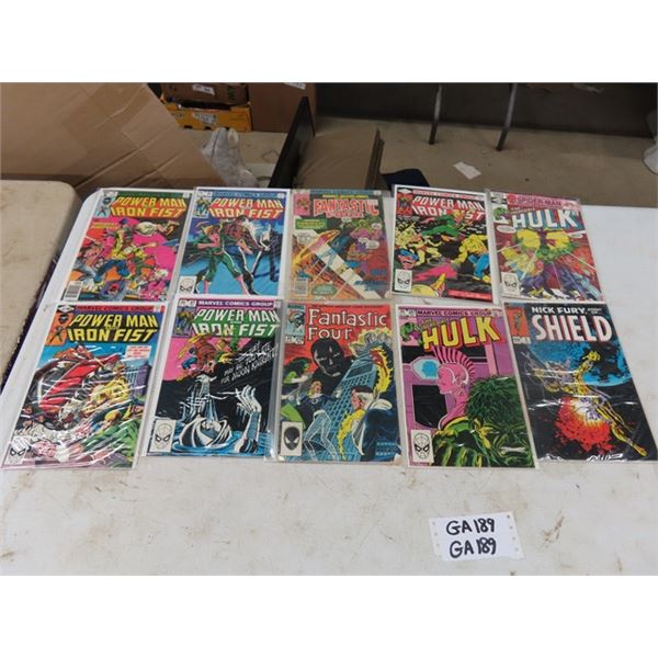 10 Assorted Comic Books - All Marvel ; Hulk, Fantastic 4, Powerman