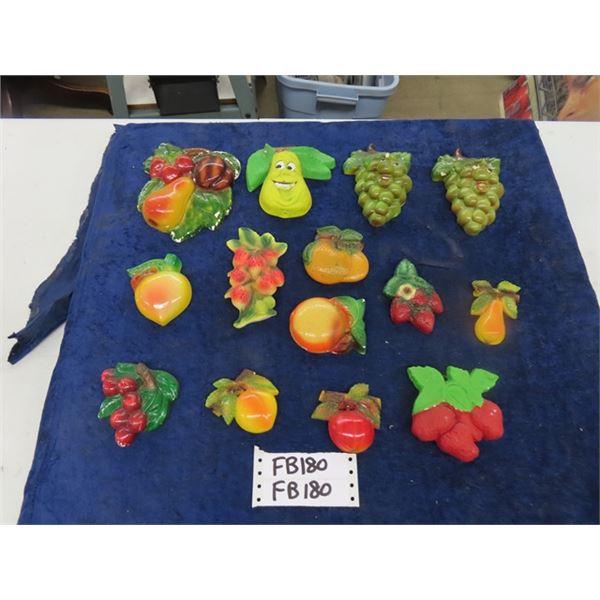 Assorted Plaster Fruit Wall Hangers - 14 pcs Total