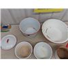 Image 2 : Assorted White Enamel Pots + Bowls with Red Trim - 10 Pcs Total