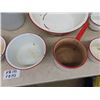 Image 4 : Assorted White Enamel Pots + Bowls with Red Trim - 10 Pcs Total