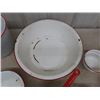Image 5 : Assorted White Enamel Pots + Bowls with Red Trim - 10 Pcs Total