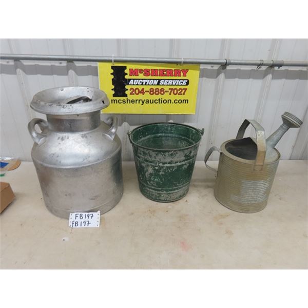 Small Cream Can, Galvanized Bucket + Galvanized Water Can