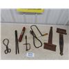 Image 1 : Large Set of Barn Hinges, Tongs, Coping Saw, Wooden Level, plus more