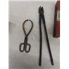 Image 5 : Large Set of Barn Hinges, Tongs, Coping Saw, Wooden Level, plus more