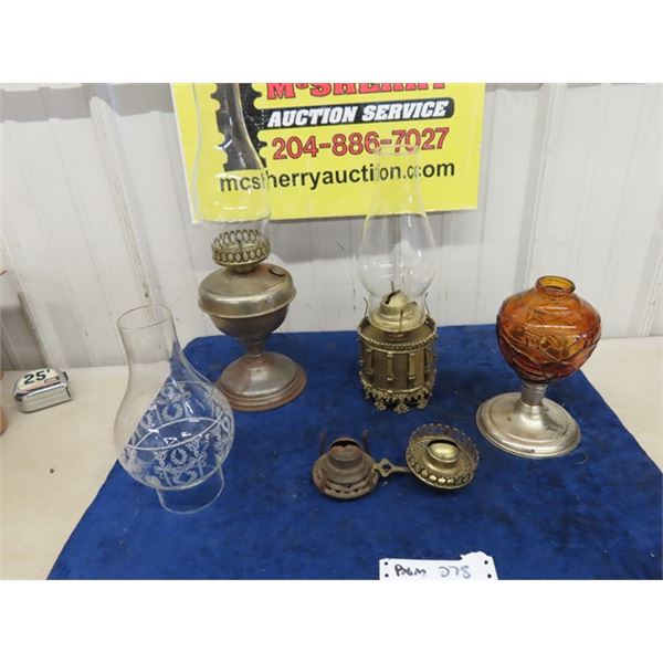 Coal Oil Lamps - 2 Complete + Extra Parts