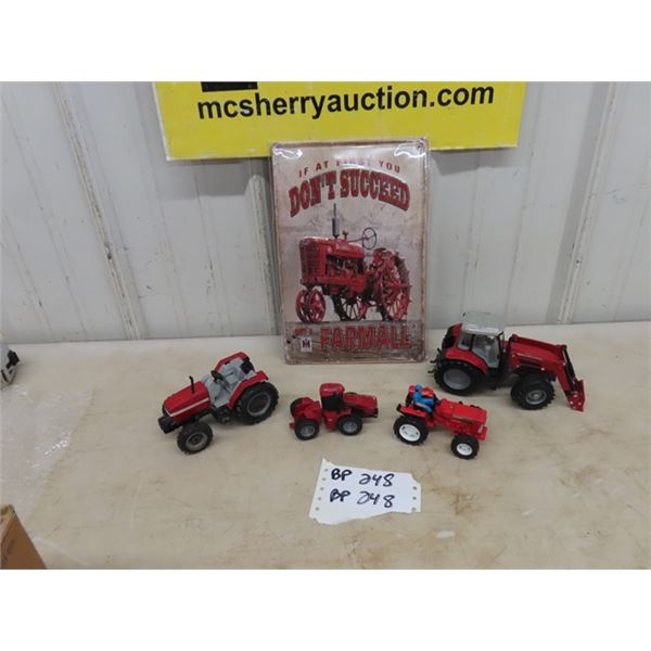 Modern International Sign + 4 Die Cast Tractors - smaller