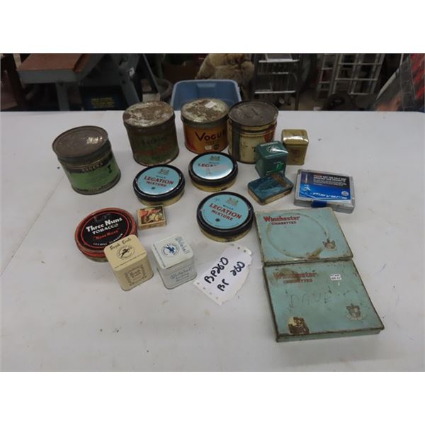 Tobacco + Cigarette Tins ; Winchester, Wells, Bucking Horse, Vogue, plus others