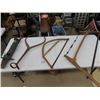 Image 1 : 2 Primitive Wooden Buck Saws, Ice/ Log Tongs, Potato Planter