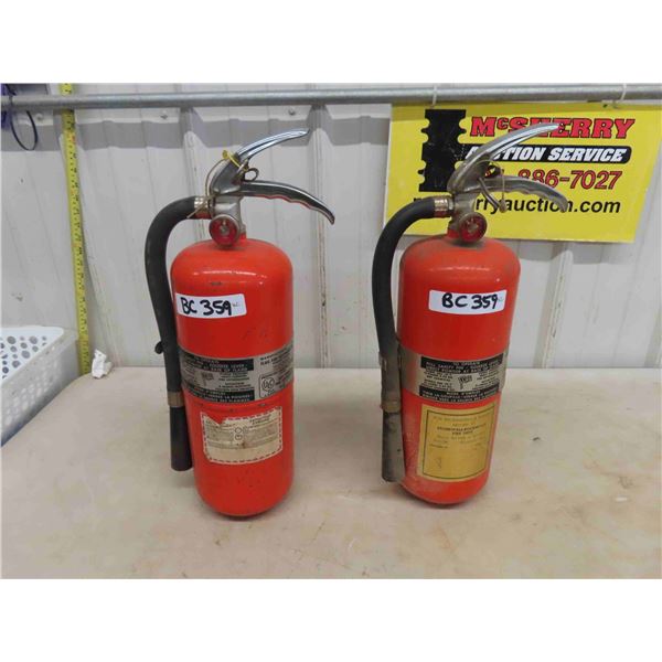 2 Flag Dry Chemical Fire Extinguishers - 1 still charged, Other reads empty