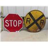 Image 1 : Metal Stop Sign + Heavy Steel Rail Road Crossing Sign 30" Wide
