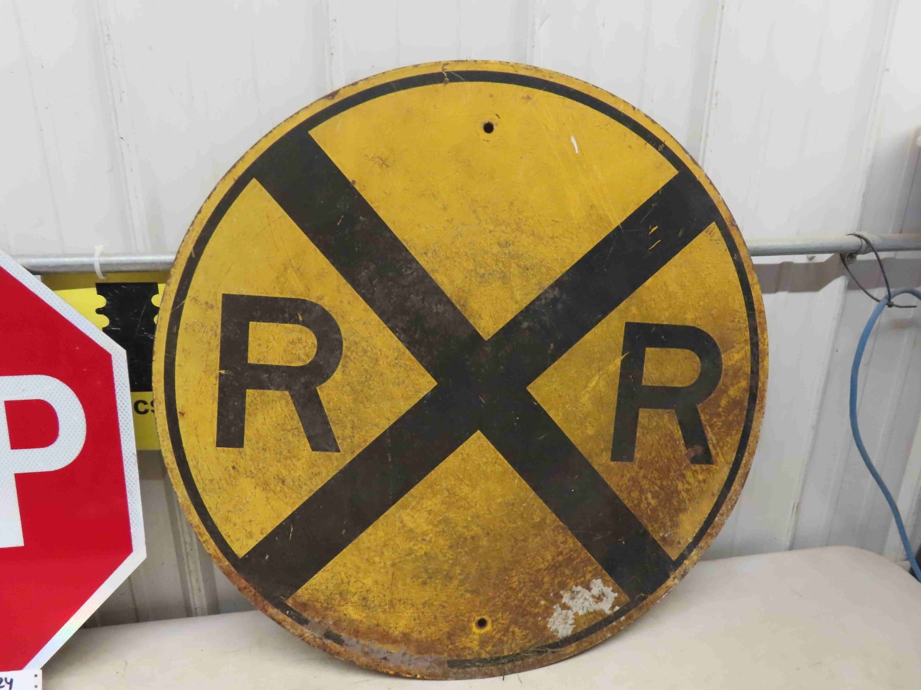 Metal Stop Sign + Heavy Steel Rail Road Crossing Sign 30