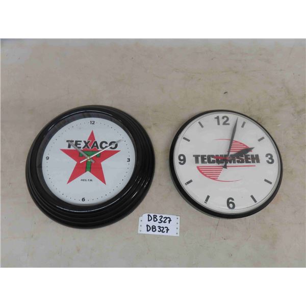 Texaco + Tecumseh Engines Round Plastic Battery Operated Clocks- 12" & 14" -