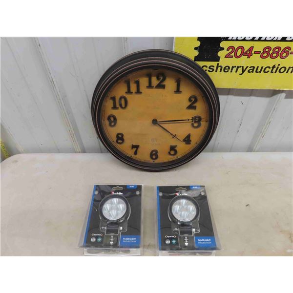 2 New in Package Signal Stat LED Flood Light 15" Clock - Battery Operated