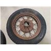 Image 2 : 2 Heavy Duty Spoked Car Tires - Vintage 22" Rims with Worn Tires