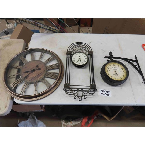 3 Assorted Battery Operated Clocks - Largest 26" Wide