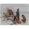 Image 4 : Framed Print - Beverley - Cowboys at Campfire with Wagon 21" x 23.5" 