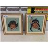 Image 1 : 2 Vintage Needlepoint Framed Pictures - Young Indigenous Girls 15" x 16.5"
