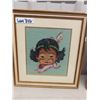 Image 2 : 2 Vintage Needlepoint Framed Pictures - Young Indigenous Girls 15" x 16.5"