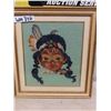 Image 3 : 2 Vintage Needlepoint Framed Pictures - Young Indigenous Girls 15" x 16.5"