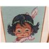 Image 4 : 2 Vintage Needlepoint Framed Pictures - Young Indigenous Girls 15" x 16.5"