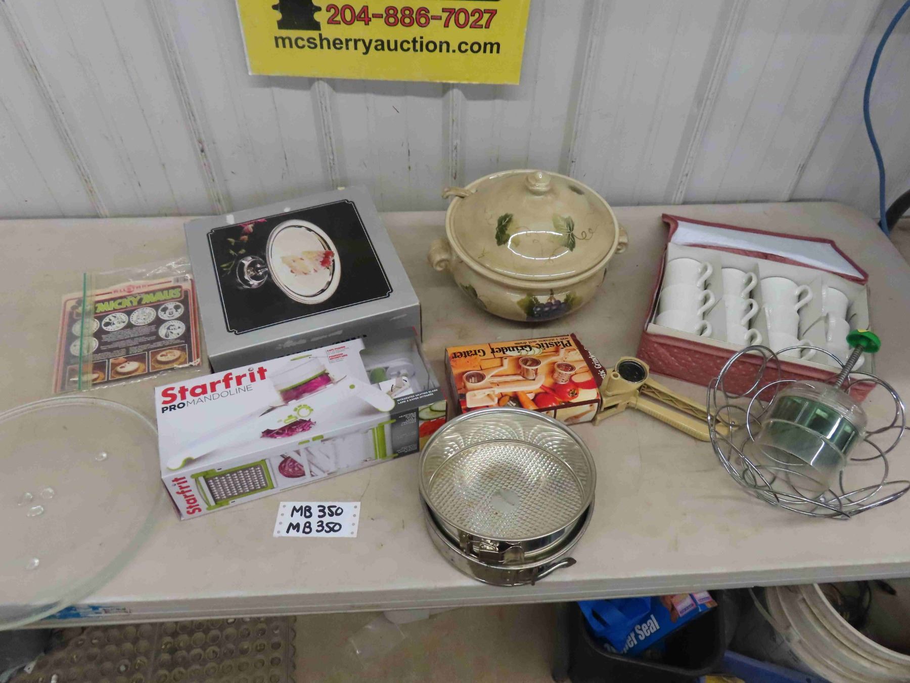 Assorted Kitchen Items; Cake Stand, Coffee Cups, Soup/ Punch Tureen ...