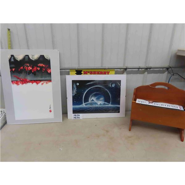 2 Matted Prints Ready for Framing - Largest 20.5" x 27.5", Magazine Rack with 