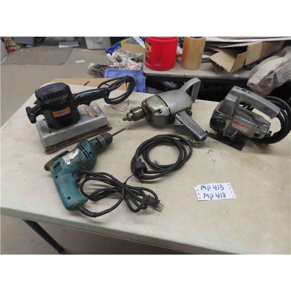 4 Electric Hand Tools ; 1/2" Drill, 3/8" Drill, Sander, Jig Saw