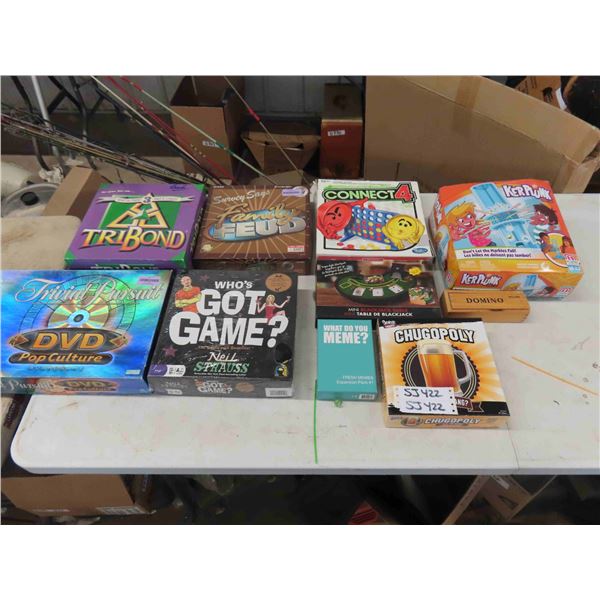 Assorted Games ; Tribond, Trivial Pursuit, Connect 4, Kerplunk, Chugopoly, plus more