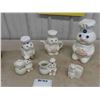 Image 1 : Pilsbury Dough Boy Cookie Jar, Tea Pot, Cream + Sugar, Napkin Holder - Ceramic