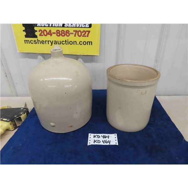 2 Gal Beehive Crock Jug, 1 Gal Cock - Both No Name - Clean