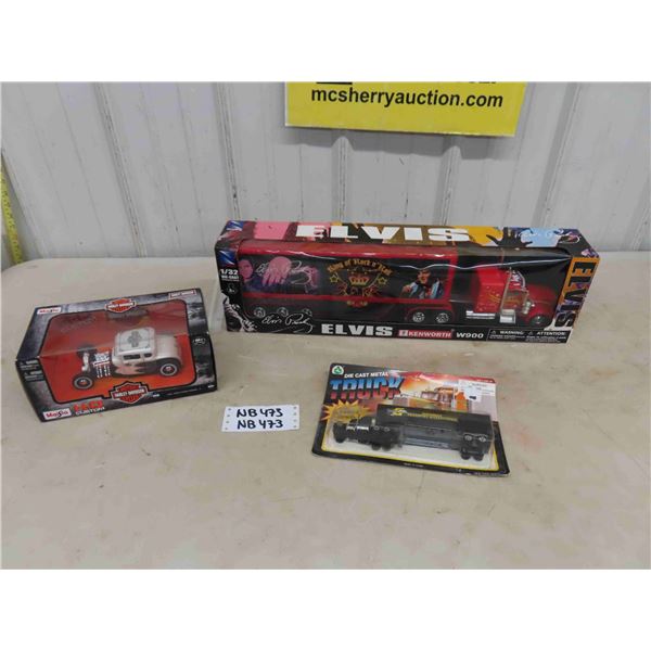 Elvis Kenworth W900 Semi Trailer 1/32 Scale in Box, Maisto Harley Davidson