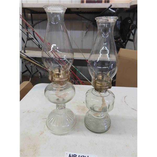 2 Clear Glass Coal Oil Lanterns - Tallest 19" 