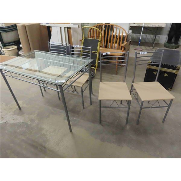 Glass Top Metal Framed Table 27.5" x 30"x43.5" with 4 Chairs