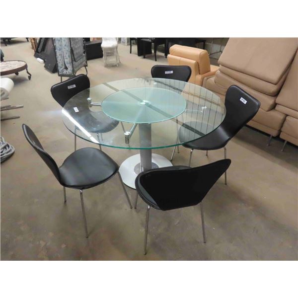 Glass Top Table with Inner Spinning Section + Pedestal Base 29.5" x 51" -