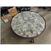 Image 5 : Brick Top Circular Coffee Table on Wheels 13" x 25" - Industrial Look with Glass Top