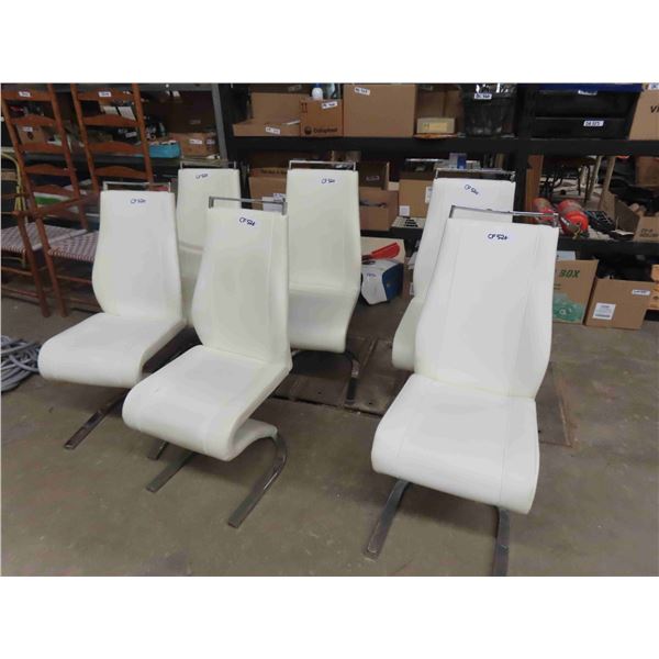 Set of 6 White Polyurethane Chairs with Chrome Horse Shoe Base