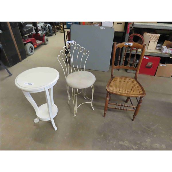 Metal Chair with Cushioned Seat, Cane Seat Wood Chair, Small Table/ Plant 