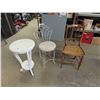 Image 1 : Metal Chair with Cushioned Seat, Cane Seat Wood Chair, Small Table/ Plant 