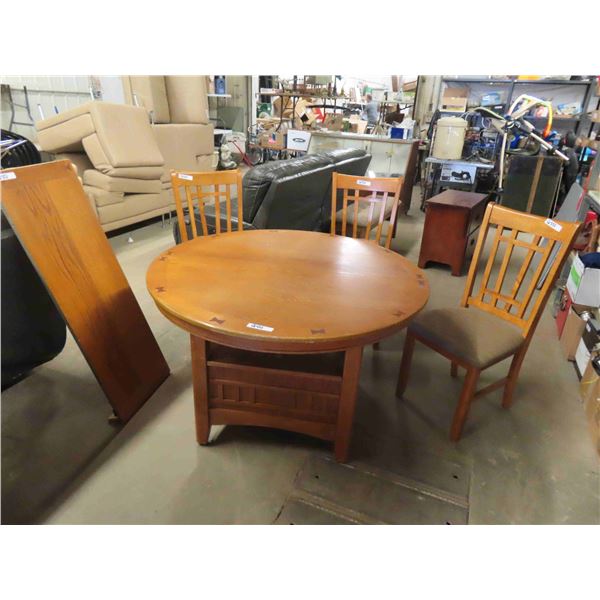 Solid Oak Round Dinner Table 31" x 48" with (1) 18" Leaf - Shel Style Pedestal & 