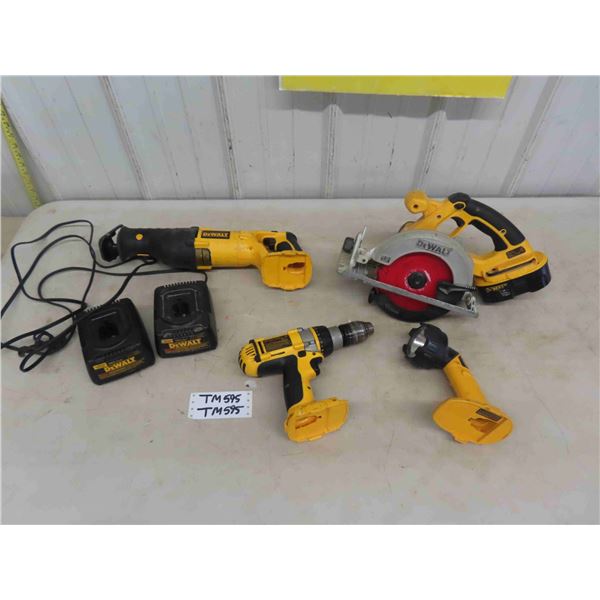 DeWalt 18V Cordless Tools; Circular Saw, Reciprocating Saw, 1/2" Drill, Flashlight,