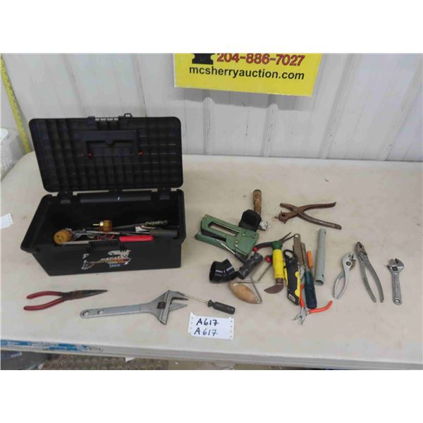 Tool Box with; Pliers, Punches, Stapler, Files, plus more