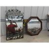 Image 1 : 2 Mirrors ; 1 Wrouhgt Iron Design 18" x 32" + 1 Wooden Oak? Framed 25.5" Wide