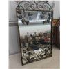 Image 3 : 2 Mirrors ; 1 Wrouhgt Iron Design 18" x 32" + 1 Wooden Oak? Framed 25.5" Wide